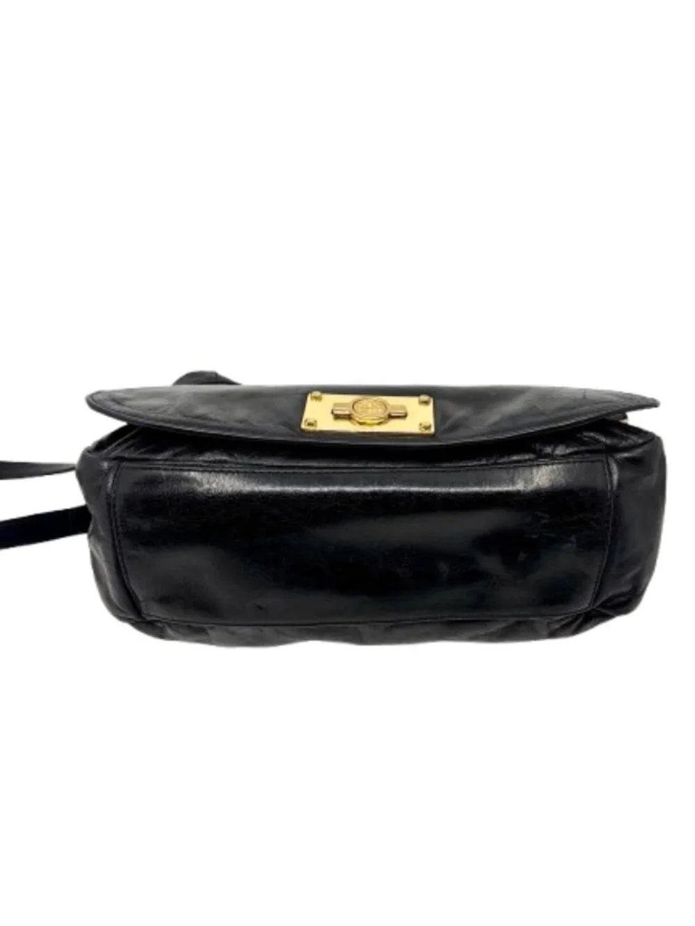 TORY BURCH~Brady Crossbody~BLACK GLAZED LEATHER FLAP CROSSBODY BAG GOLD GEMINI